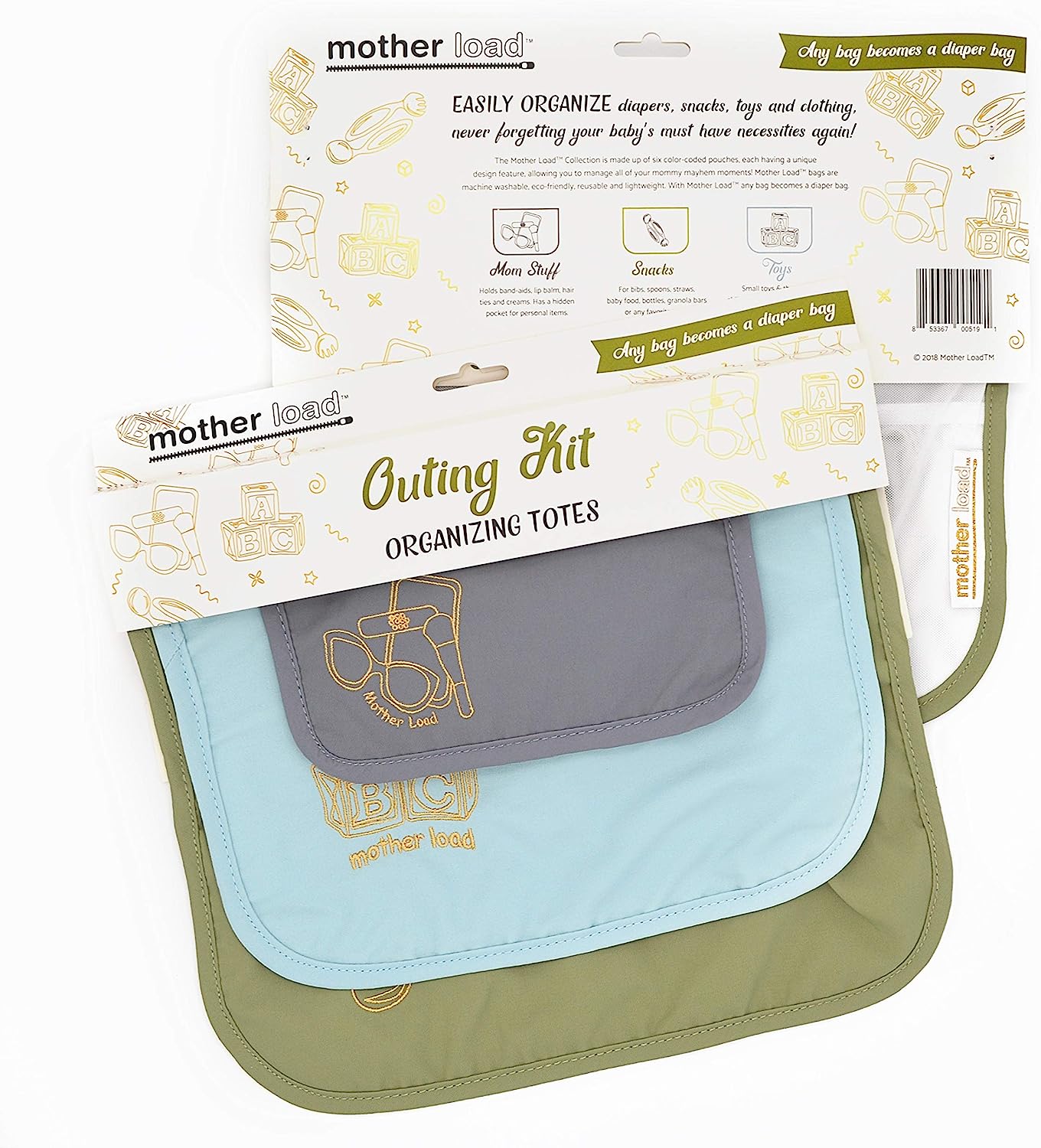Mother Load - Diaper Bag Organizing Pouches, Small Organizing Bags, 5-Piece Set of Embroidered Diaper Bag Pouches, Vintage Pastels - Image 7
